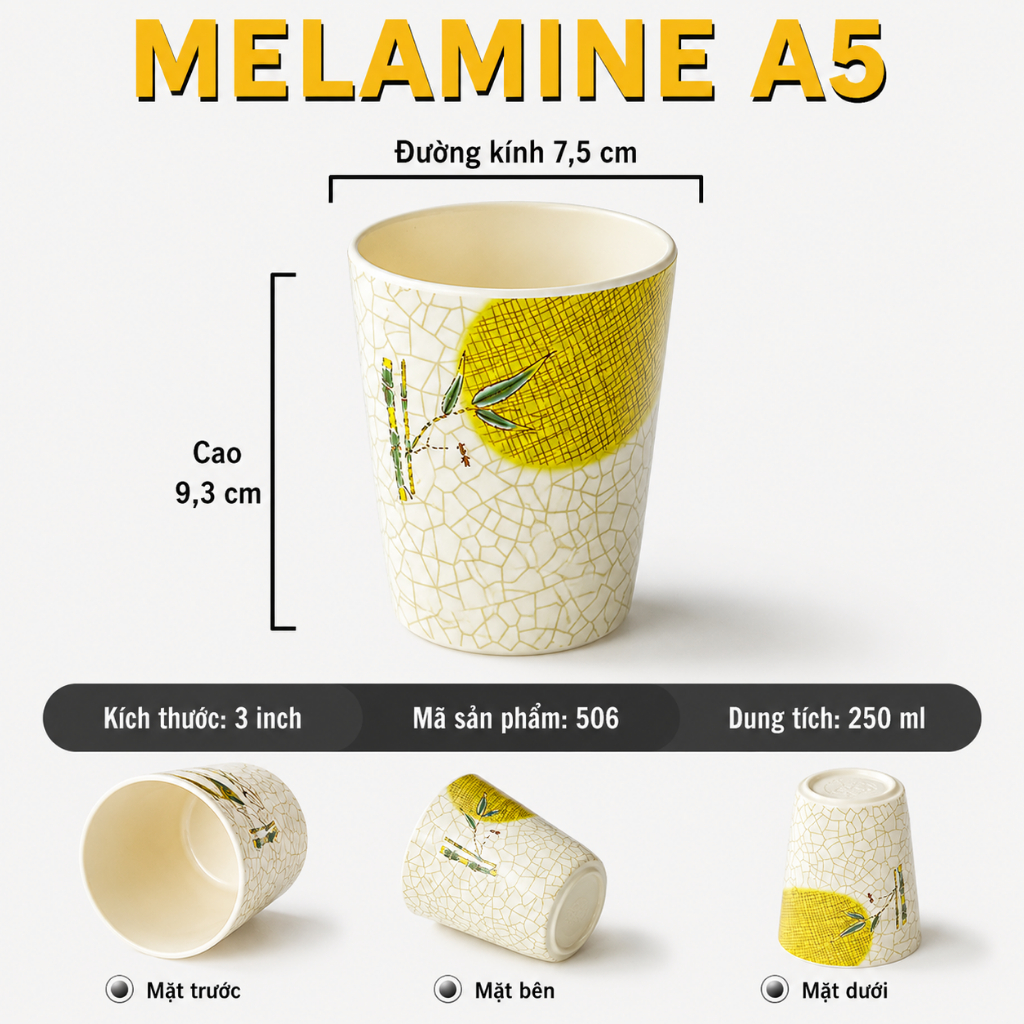 Cốc Uống Trà Phíp ( Melamine A5 ) Hoa Văn Hình Lá Tre Dùng Cho Nhà Hàng Khách Sạn 506