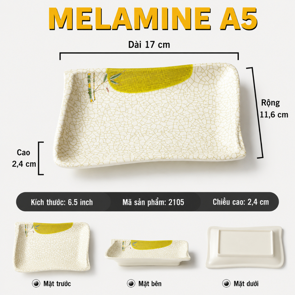 Đĩa Phíp ( Melamine A5 ) Hoa Văn Hình Lá Tre Dùng Cho Nhà Hàng Khách Sạn 2105