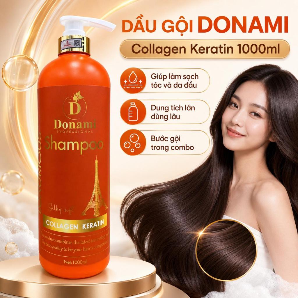 Combo Chăm Tóc Dầu Gội Donami và Ủ Tóc Hyamin DTH Collagen Keratin Phục Hồi Tóc Khô Xơ Hư Tổn