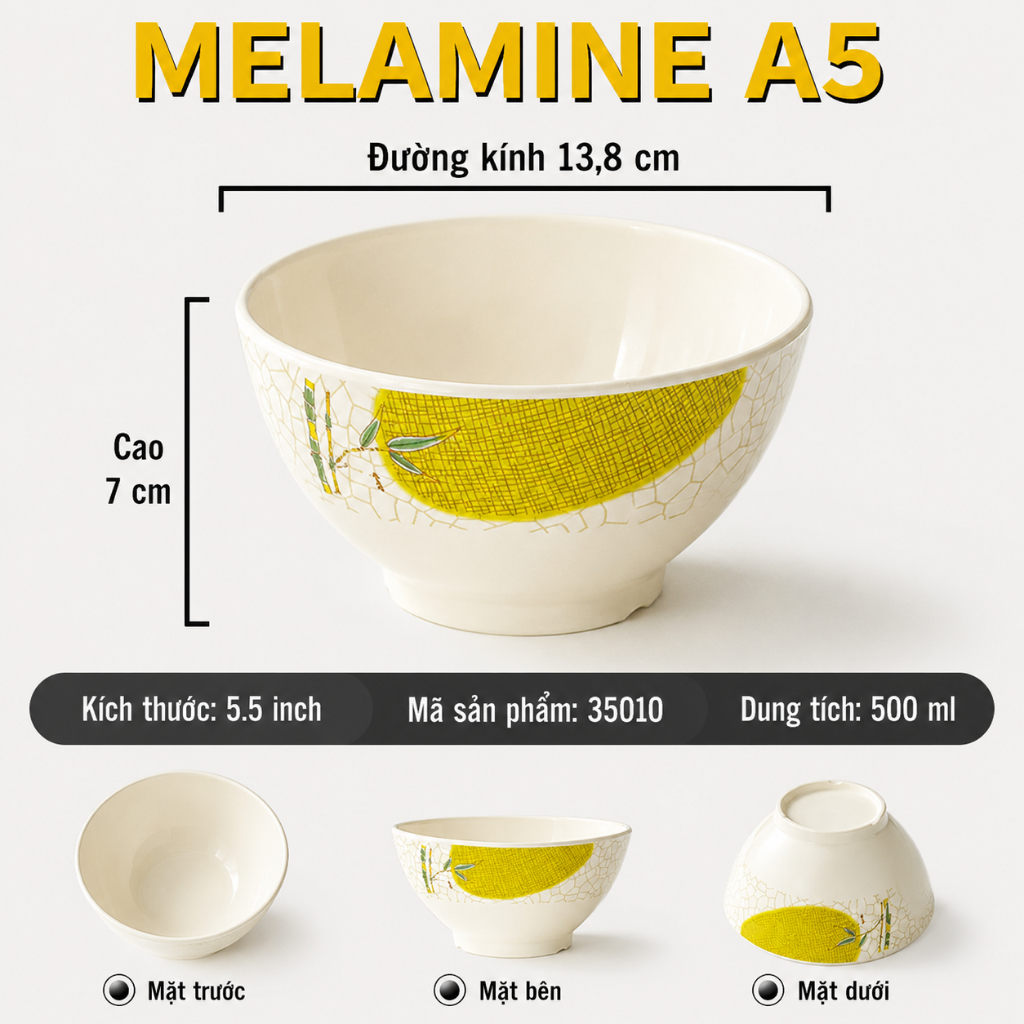Bát Tô Phíp ( Melamine A5 ) Hoa Văn Hình Lá Tre Dùng Cho Nhà Hàng Khách Sạn 35010