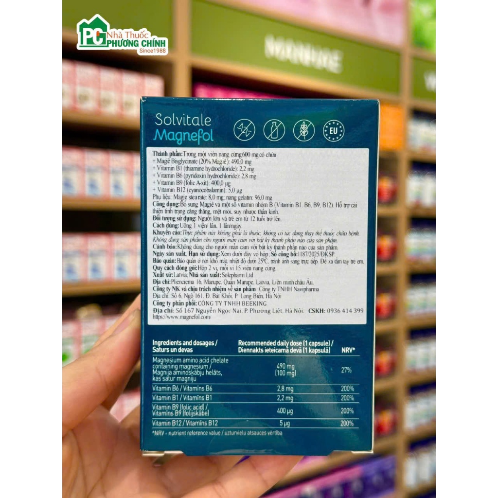 Solvitale Magnefol 30 Viên Nhập Khẩu Latvia, Magie Bisglycinate Kết Hợp Vitamin B1 B6 B9 B12