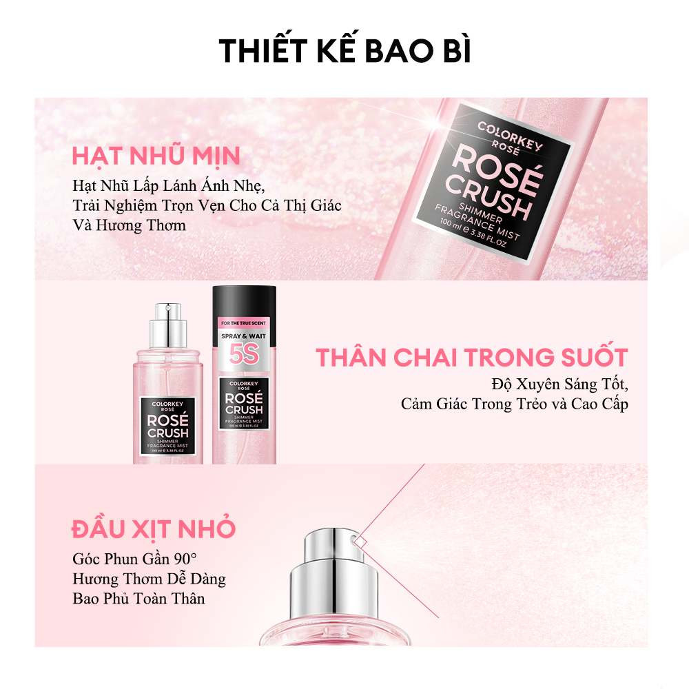 Xịt Thơm Colorkey Róse Shimmer Fragrance Mist Dành Cho Cơ Thể 100ml