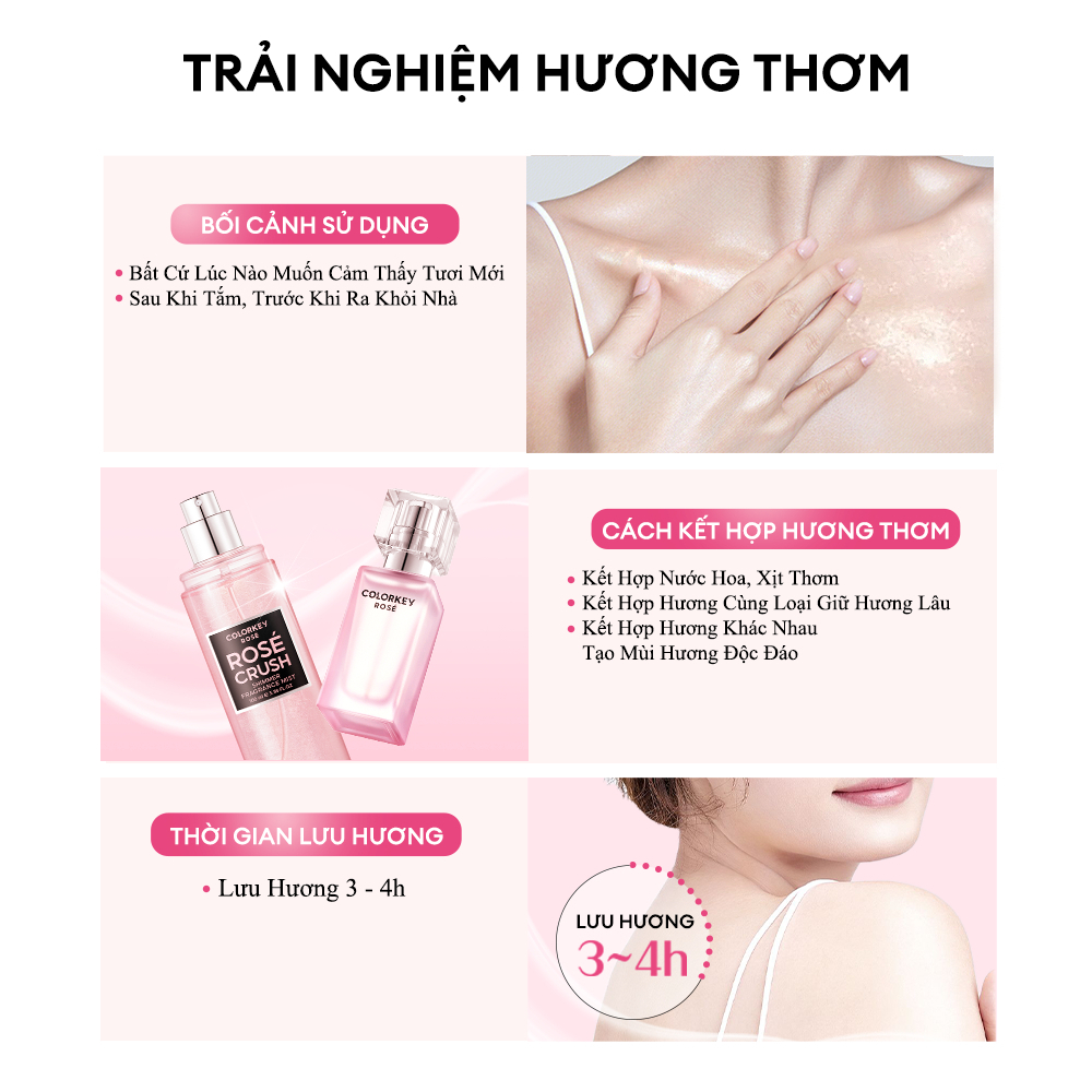 Xịt Thơm Colorkey Róse Shimmer Fragrance Mist Dành Cho Cơ Thể 100ml