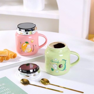 Ly sứ in hình dễ thương kèm nắp gương kim loại, dung tích 450ml