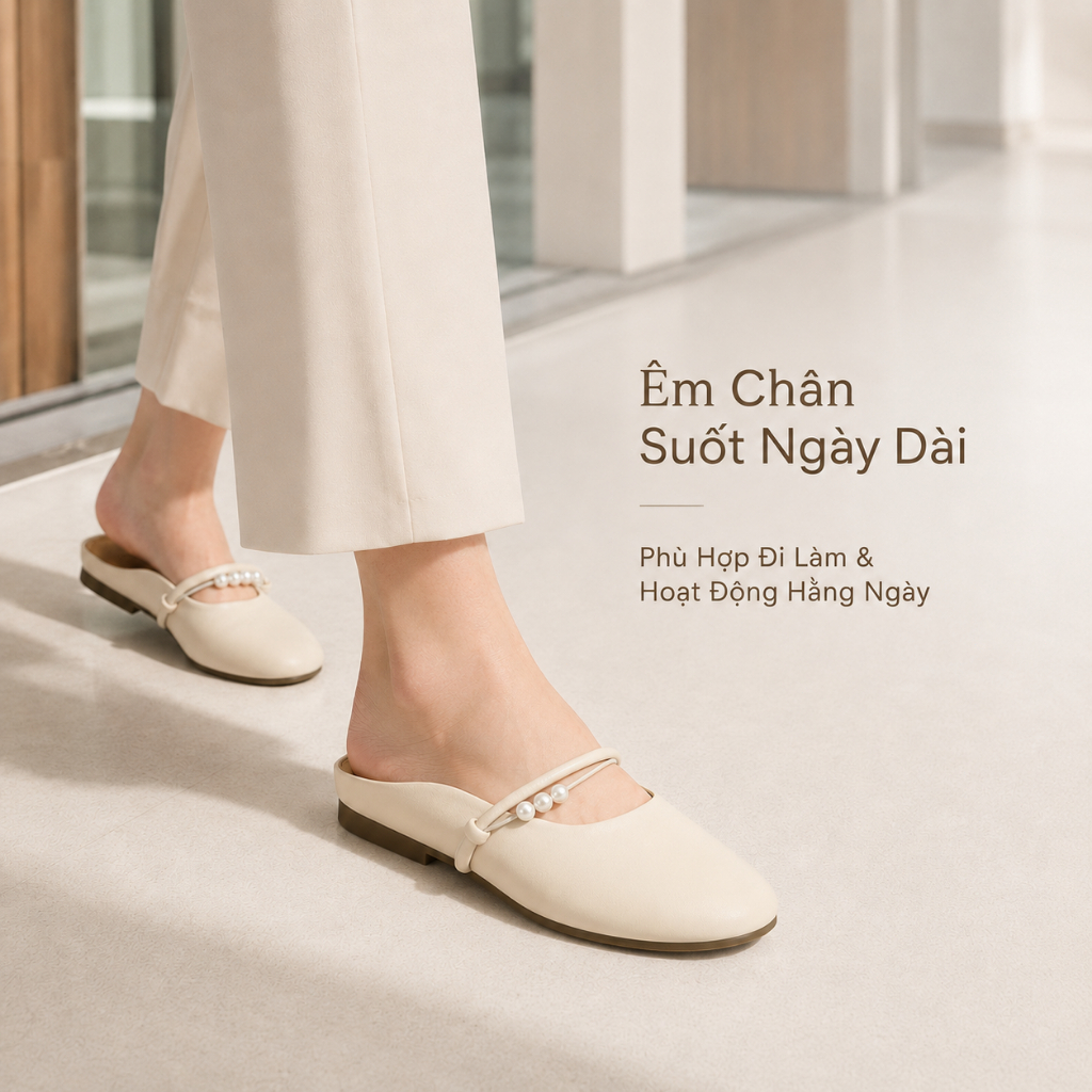 IKUNKA Giày mule nữ bít mũi quai ngang đế thấp, dép lê nữ công sở thanh lịch đơn giản êm chân