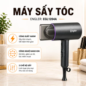 Máy sấy tóc Engler EGL1204A1600W Công Nghệ Ion Âm Giúp Tóc Nhanh Khô, Mềm Mại, Không Khô Tóc