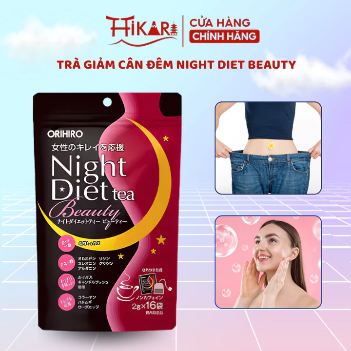 Trà giảm cân Night Diet Beauty Collagen Orihiro Nhật Bản hỗ trợ giảm cân, thanh lọc cơ thể và hỗ trợ làm đẹp túi 16 gói
