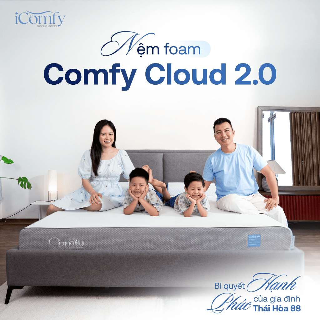 Nệm Foam Comfy Cloud 2.0 Nệm đàn hồi, Đệm cho người đau lưng, Nệm Foam Cao Cấp, Dày 15cm