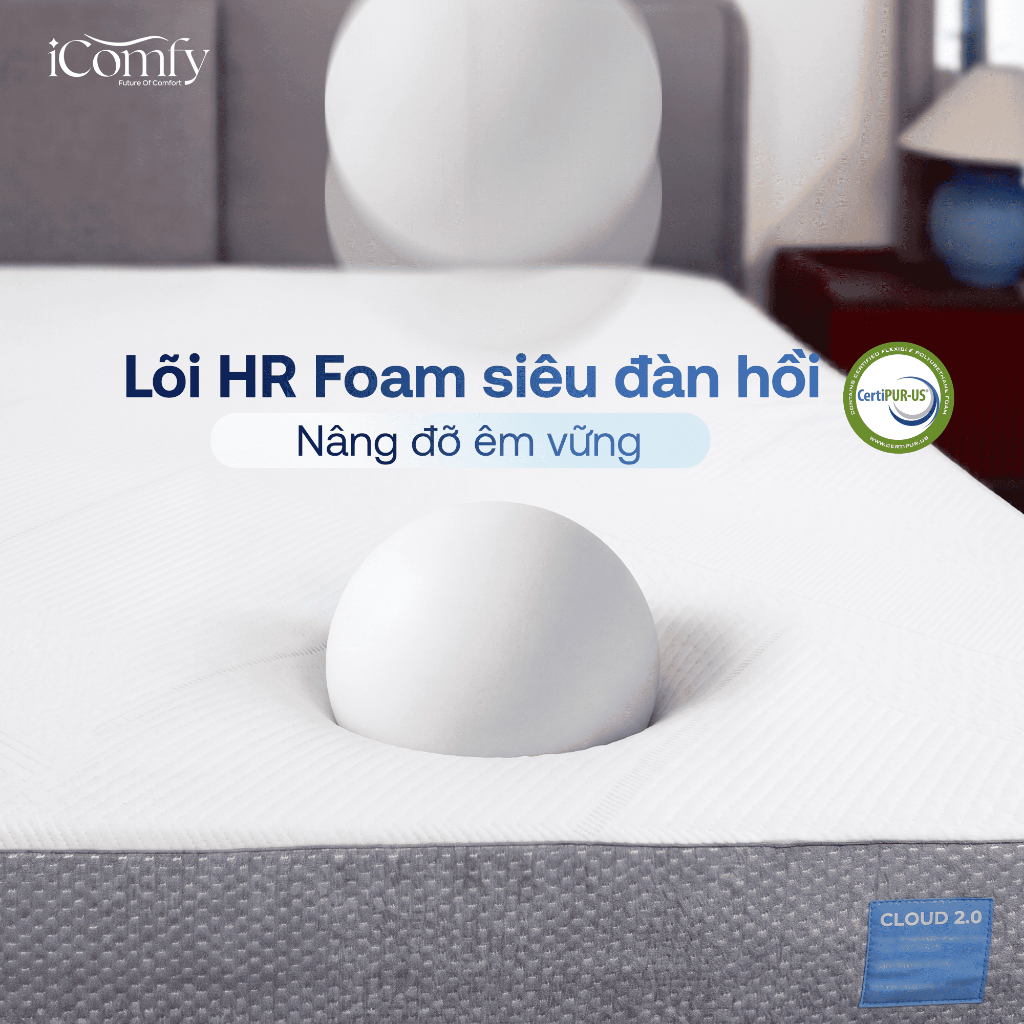 Nệm Foam Comfy Cloud 2.0 Nệm đàn hồi, Đệm cho người đau lưng, Nệm Foam Cao Cấp, Dày 15cm
