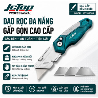 Dao Rọc Đa Năng JCTOP Gấp Gọn - Thép SK-5 Kèm 3 Lưỡi Dự Phòng Thay Lưỡi Nhanh