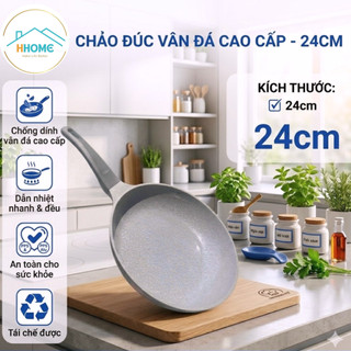 Chảo nhôm chống dính vân đá cao cấp - size 24cm đúc nguyên - thương hiệu Phương Trang - dùng cho bếp ga bếp hồng ngoại
