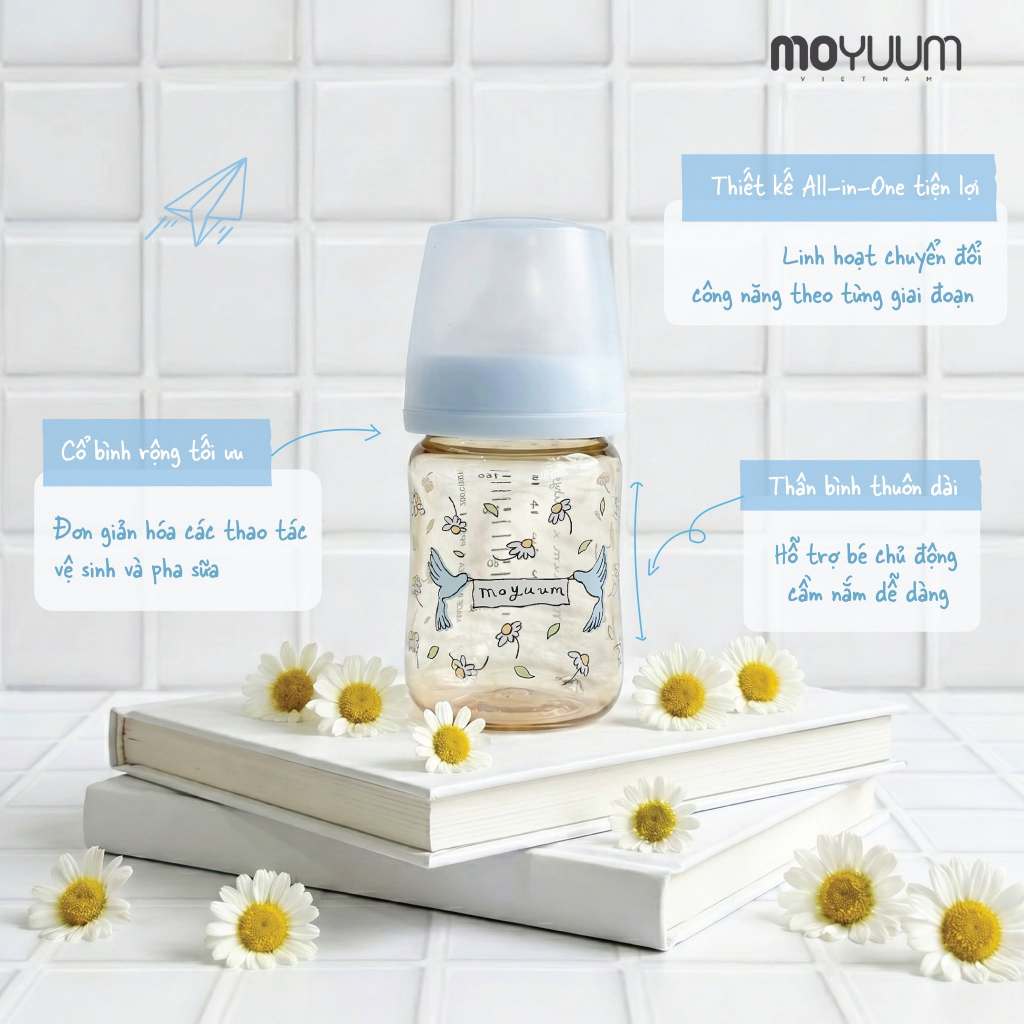 [MỚI] Bình sữa Moyuum chất liệu PPSU - Mẫu Blooming - Thế hệ 3 - 170ml/270ml