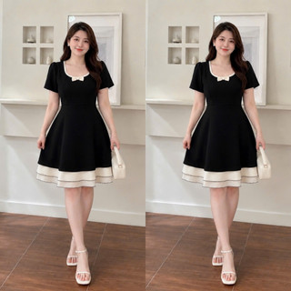 Đầm Váy Bigsize Nữ Màu Đỏ Đen Mặc Tết Dáng Dài Xinh Cổ Phối Viền Gắn Nơ Thanh Lịch A692-A693