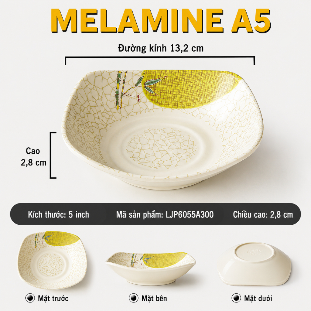 Bát Nước Chấm Phíp ( Melamine A5 ) Hoa Văn Hình Lá Tre Dùng Cho Nhà Hàng Khách Sạn 6055A300
