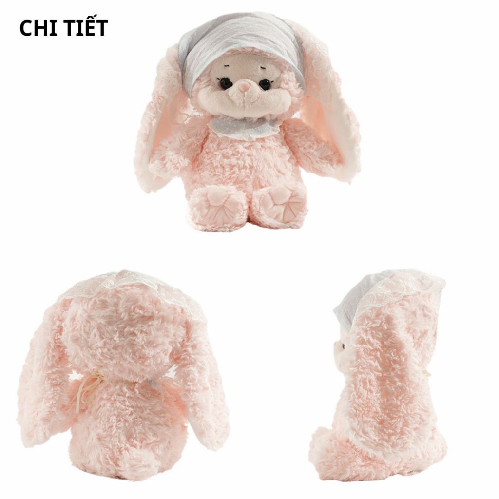 Gấu bông thỏ lông xù đội khăn dễ thương, Thỏ bông tai dài lông mềm mại làm quà tặng cho bạn gái, bé gái làm gấu ôm ngủ