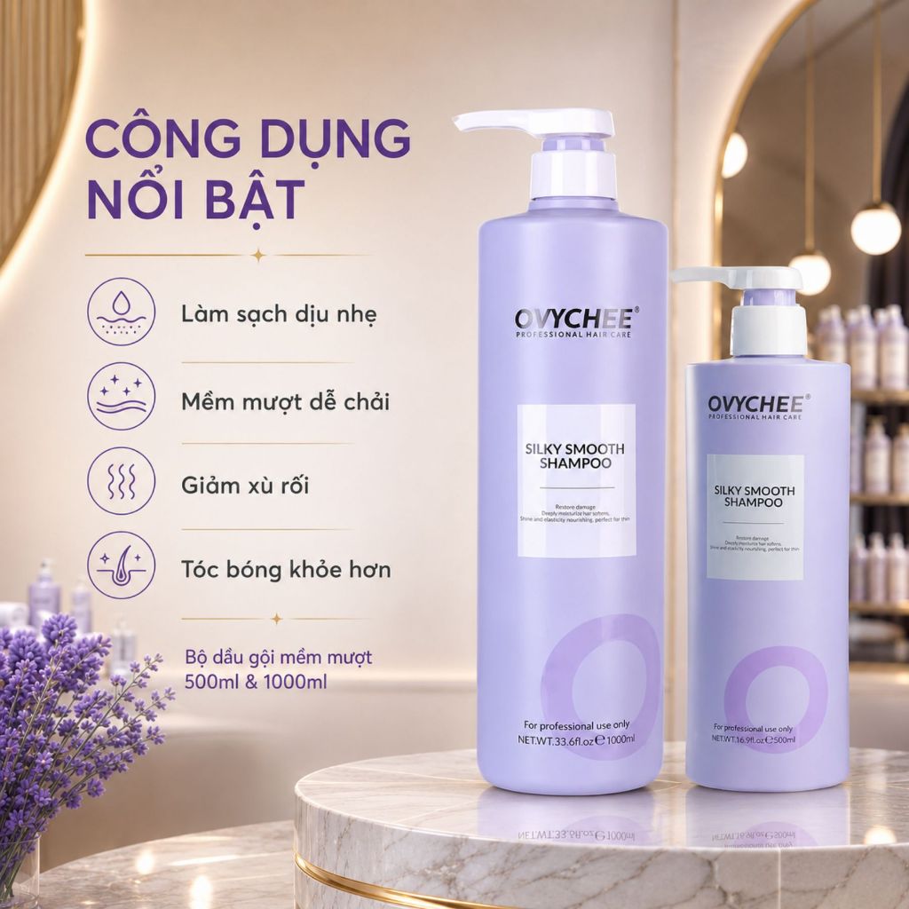 Dầu Gội OVYCHEE Silky Smooth Shampoo 500ml - 1000ml|Hỗ Trợ phục Hồi Tóc Hư Tổn, Giảm Rụng Tóc