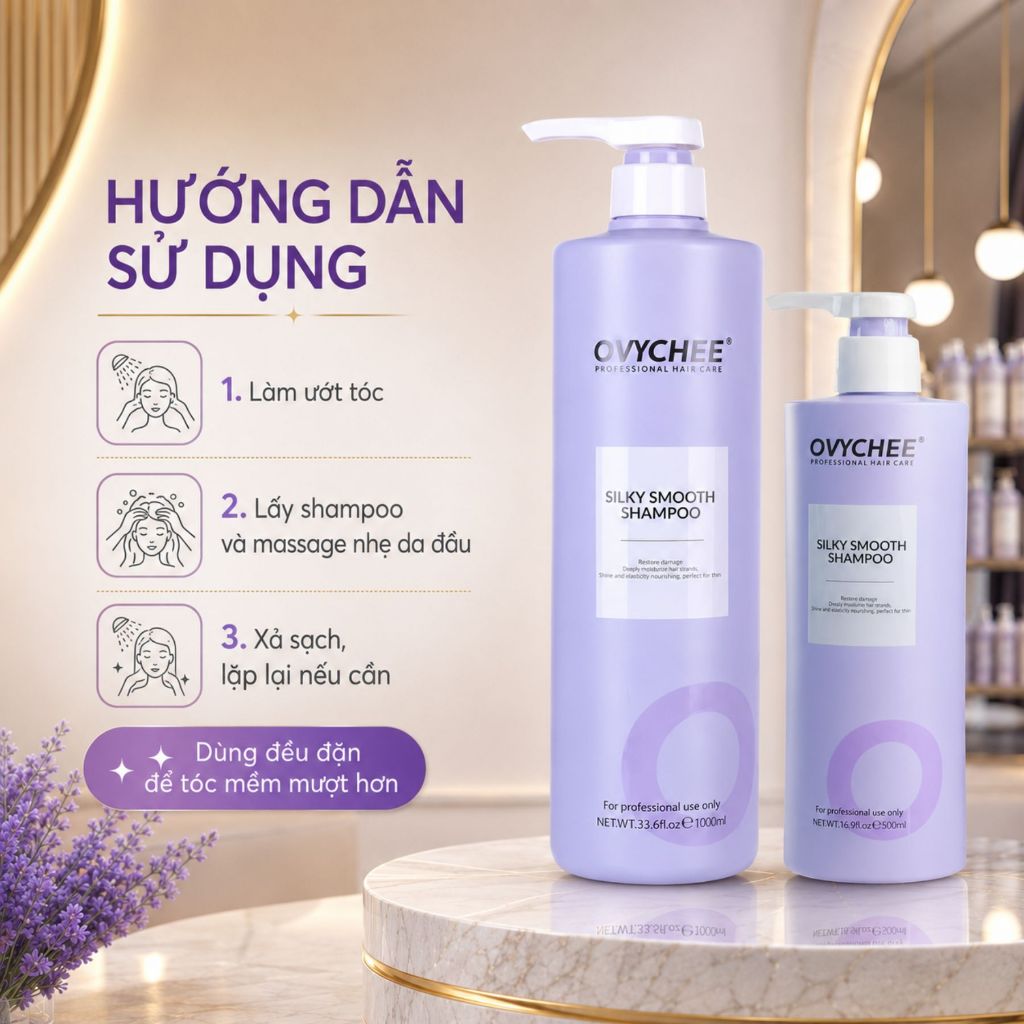 Dầu Gội OVYCHEE Silky Smooth Shampoo 500ml - 1000ml|Hỗ Trợ phục Hồi Tóc Hư Tổn, Giảm Rụng Tóc
