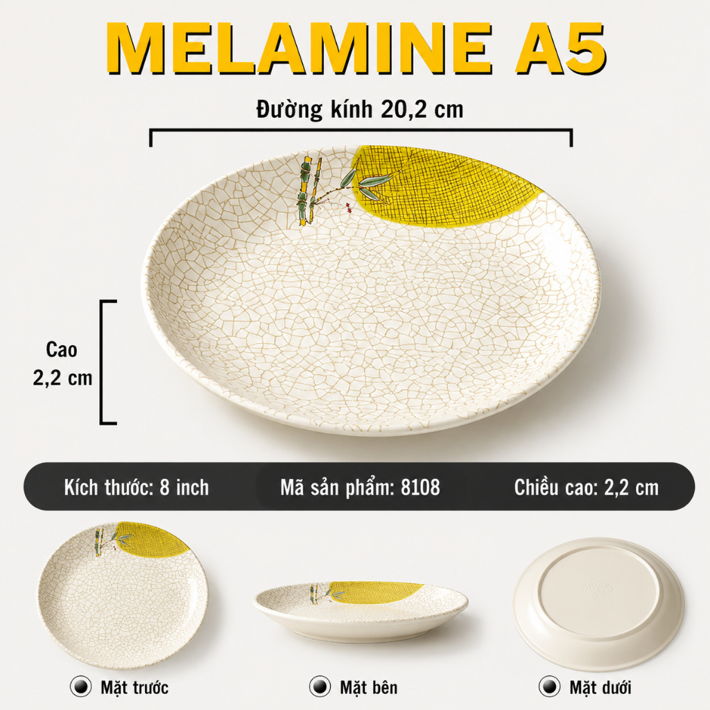 Đĩa Phíp ( Melamine A5 ) Hoa Văn Hình Lá Tre Dùng Cho Nhà Hàng Khách Sạn 8108