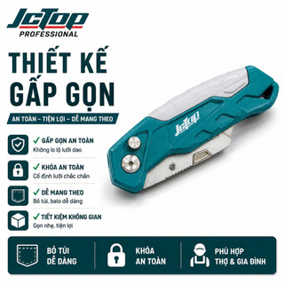 Dao Rọc Đa Năng JCTOP Gấp Gọn - Thép SK-5 Kèm 3 Lưỡi Dự Phòng Thay Lưỡi Nhanh
