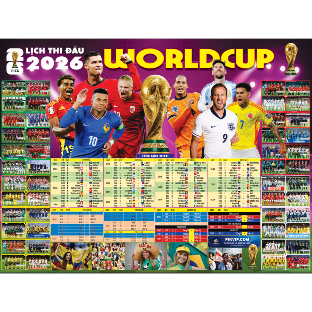 Decal bóc dán - Lịch Thi Đấu World Cup 2026 (Kích Thước 40x30Cm)