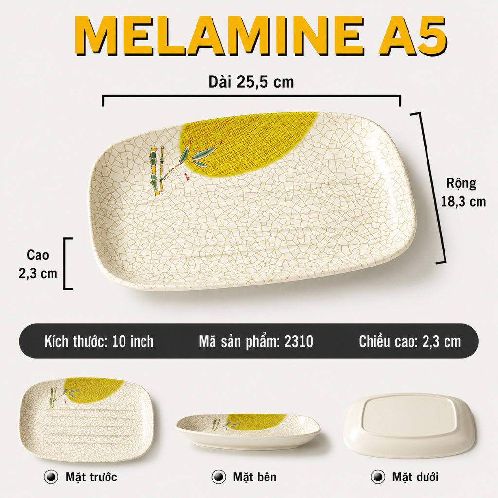 Đĩa Phíp ( Melamine A5 ) Hoa Văn Hình Lá Tre Dùng Cho Nhà Hàng Khách Sạn 2310