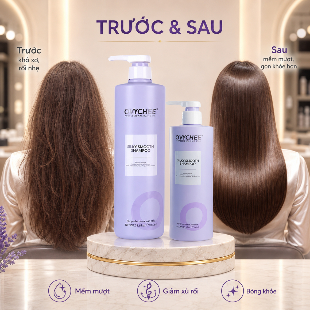 Dầu Gội OVYCHEE Silky Smooth Shampoo 500ml - 1000ml|Hỗ Trợ phục Hồi Tóc Hư Tổn, Giảm Rụng Tóc