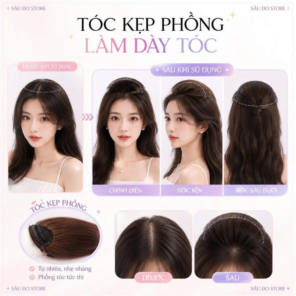 Kẹp phồng mái làm dày tóc – Kẹp nâng phồng che hói tự nhiên, dễ kẹp