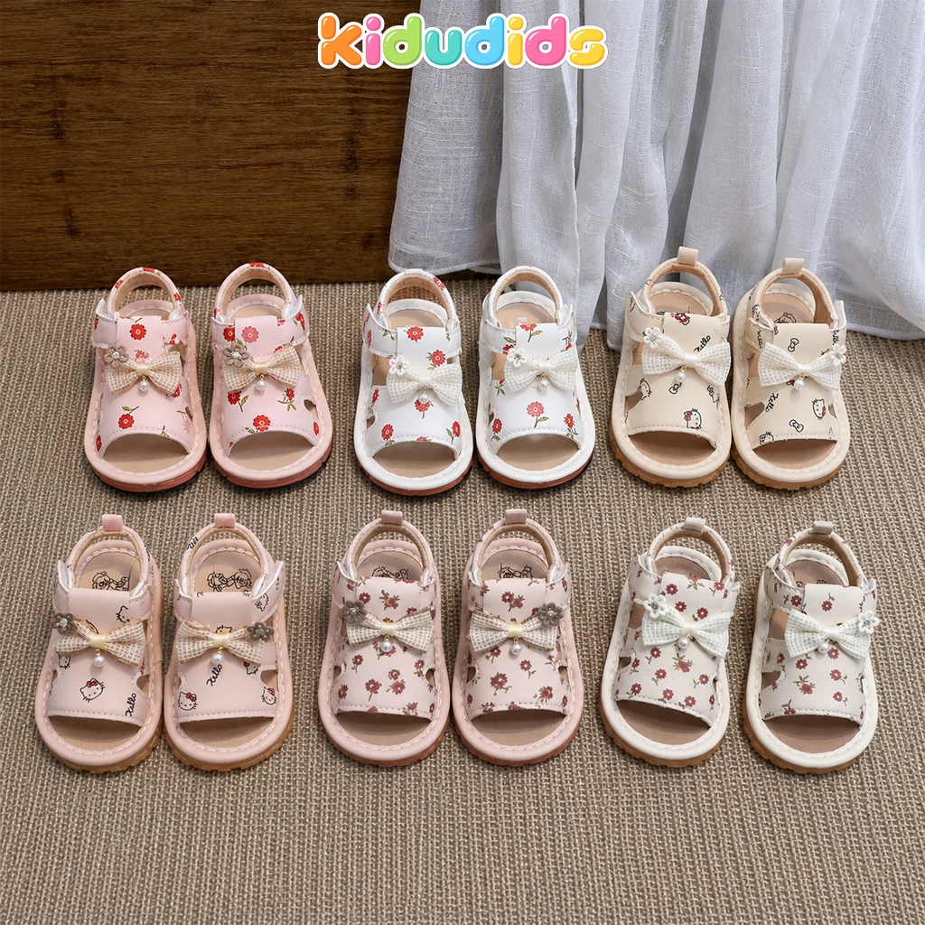 Dép Bé Gái Có Còi KiDuDiDs Size 16-20 Chống Trơn Êm Chân Đính Nơ Hoa Xinh Dễ Thương