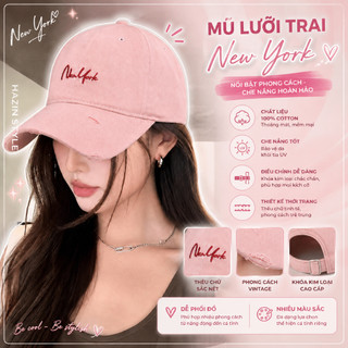 Mũ Lưỡi Trai Nam Nữ Cotton Cao Cấp, Mũ Vintage Thêu Chữ New York Form Đẹp, Che Nắng Thời Trang Hàn Quốc