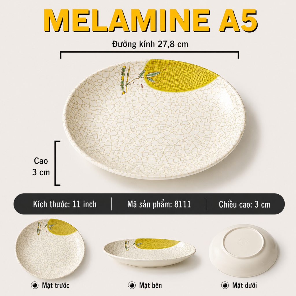 Đĩa Phíp ( Melamine A5 ) Hoa Văn Hình Lá Tre Dùng Cho Nhà Hàng Khách Sạn 8111