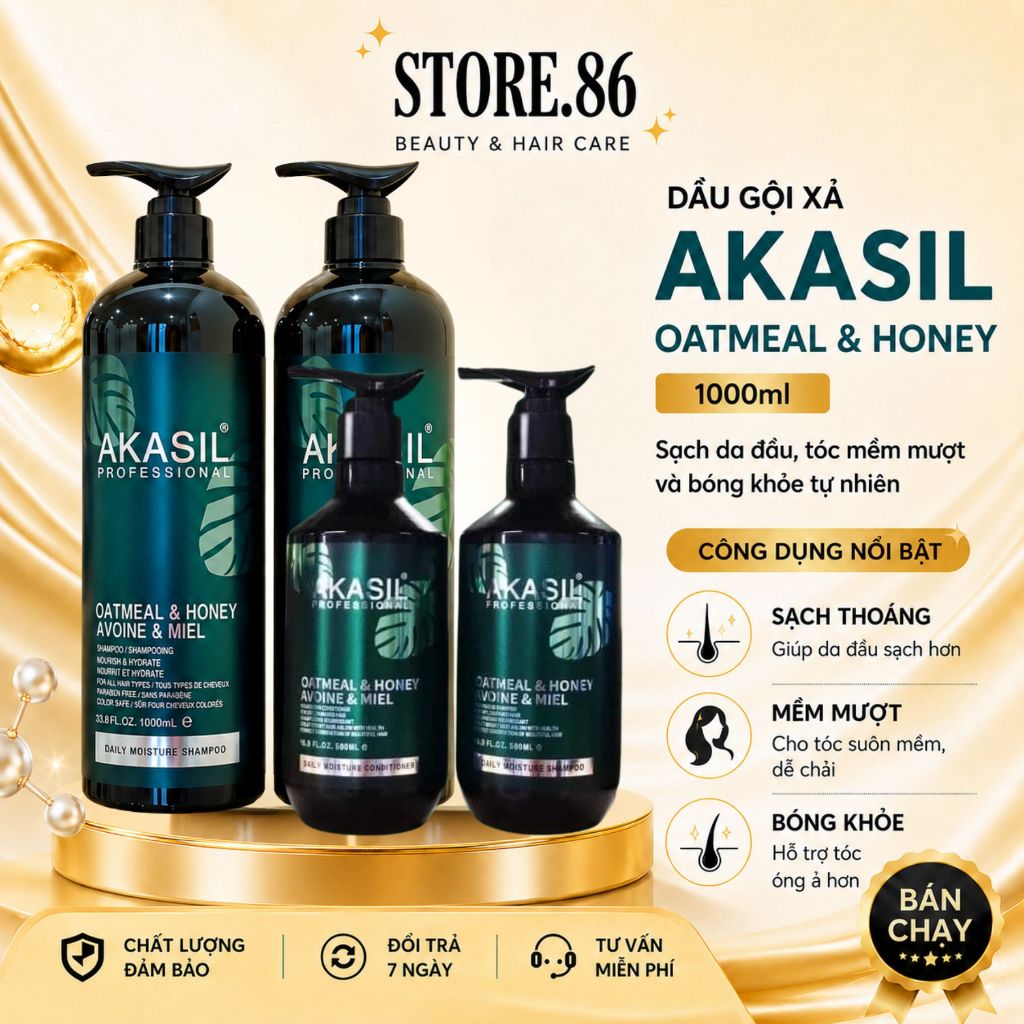 Dầu Gội Xả AKASIL 500ml - 1000ml | Dưỡng Ẩm Tóc Khô Xơ, Mềm Mượt Chuẩn Salon