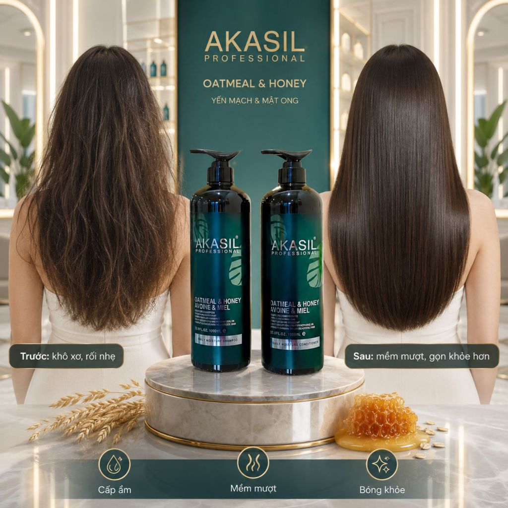 Dầu Gội Xả AKASIL 500ml - 1000ml | Dưỡng Ẩm Tóc Khô Xơ, Mềm Mượt Chuẩn Salon