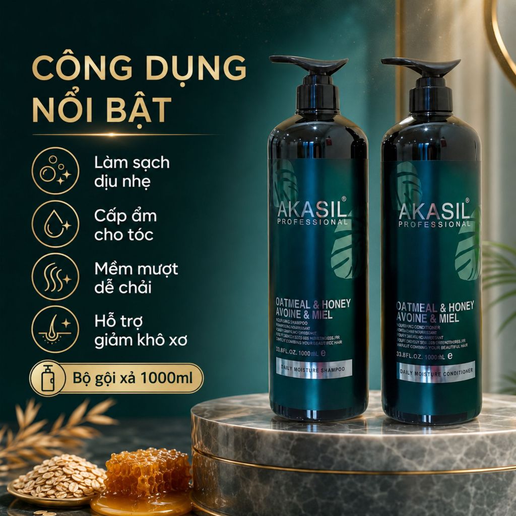 Dầu Gội Xả AKASIL 500ml - 1000ml | Dưỡng Ẩm Tóc Khô Xơ, Mềm Mượt Chuẩn Salon