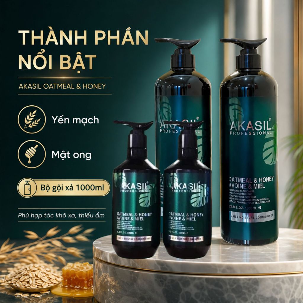 Dầu Gội Xả AKASIL 500ml - 1000ml | Dưỡng Ẩm Tóc Khô Xơ, Mềm Mượt Chuẩn Salon