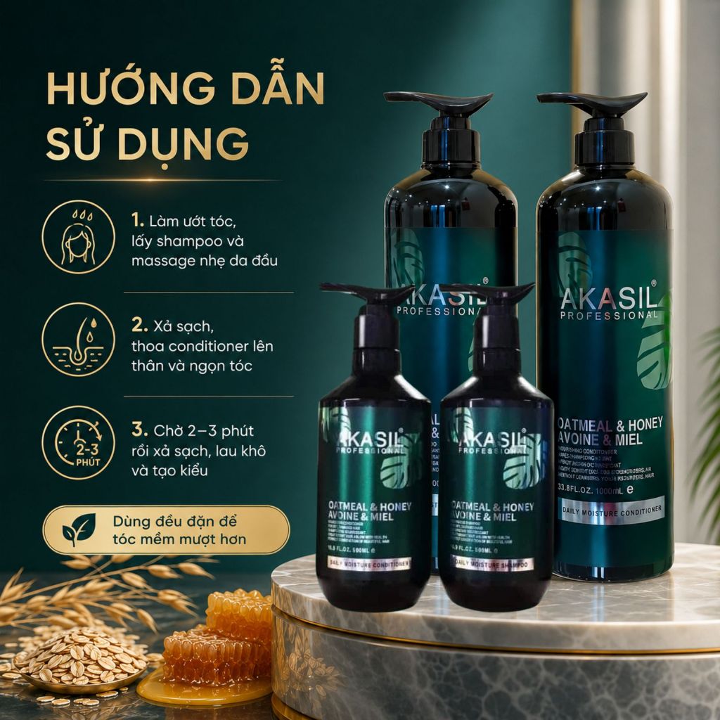 Dầu Gội Xả AKASIL 500ml - 1000ml | Dưỡng Ẩm Tóc Khô Xơ, Mềm Mượt Chuẩn Salon