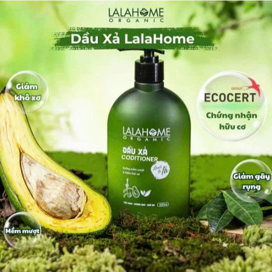 {CÓ SẴN} 🌿 DẦU XẢ THẢO DƯỢC LALAHOME ORGANIC TRÀ XANH – HƯƠNG NHU – QUẢ BƠ (500ML)