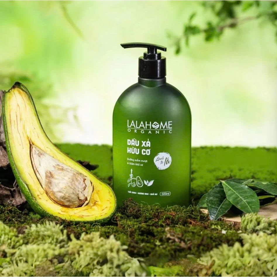 {CÓ SẴN} 🌿 DẦU XẢ THẢO DƯỢC LALAHOME ORGANIC TRÀ XANH – HƯƠNG NHU – QUẢ BƠ (500ML)