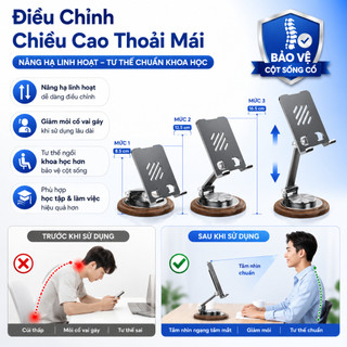 Giá Đỡ Điện Thoại Máy Tính Bảng GD12 Xoay 360° Nâng Hạ Chiều Cao, Hợp Kim Nhôm Chắc Chắn, Gấp Gọn Chống Trượt