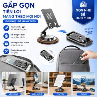 Giá Đỡ Điện Thoại Máy Tính Bảng GD12 Xoay 360° Nâng Hạ Chiều Cao, Hợp Kim Nhôm Chắc Chắn, Gấp Gọn Chống Trượt