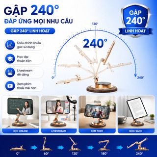 Giá Đỡ Điện Thoại Máy Tính Bảng GD12 Xoay 360° Nâng Hạ Chiều Cao, Hợp Kim Nhôm Chắc Chắn, Gấp Gọn Chống Trượt