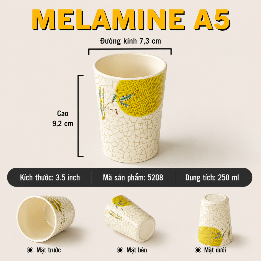 Cốc Uống Trà Phíp ( Melamine A5 ) Hoa Văn Hình Lá Tre Dùng Cho Nhà Hàng Khách Sạn  5208