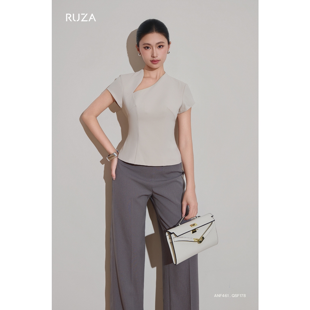 Áo sơ mi nữ tay ngắn thiết kế RUZA phong cách hiện đại sang trọng thời trang công sở thanh lịch ANF461