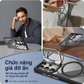 Ốp lưng giá đỡ ống kính kim loại, chống sốc xước, hỗ trợ sạc từ tính – Dành cho Samsung S22 S23 S24 S25 S26 Plus Ultra