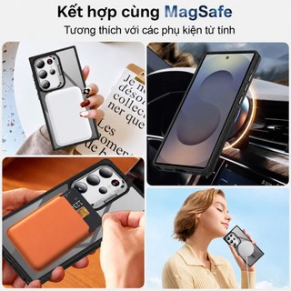 Ốp lưng giá đỡ ống kính kim loại, chống sốc xước, hỗ trợ sạc từ tính – Dành cho Samsung S22 S23 S24 S25 S26 Plus Ultra