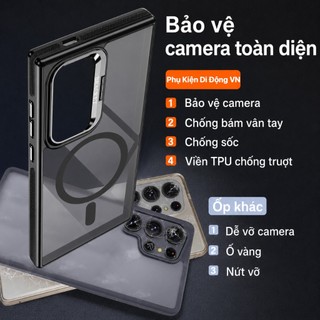 Ốp lưng giá đỡ ống kính kim loại, chống sốc xước, hỗ trợ sạc từ tính – Dành cho Samsung S22 S23 S24 S25 S26 Plus Ultra