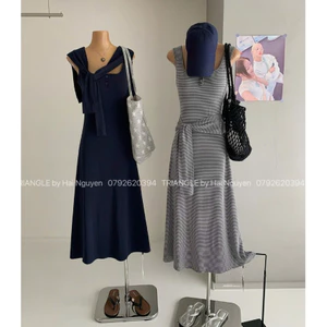 TRIANGLE - Up Dress (Cân nhắc kỹ, return is not welcomed) Đầm thun dáng dài có đệm mút kèm khăn buộc vai style Hàn