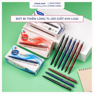 Combo 20 Bút Bi Thiên Long TL-031 Ngòi 0.5mm Mực Xanh Giắt Kim Loại Mạ Crom, Kiểu Dáng Hiện Đại