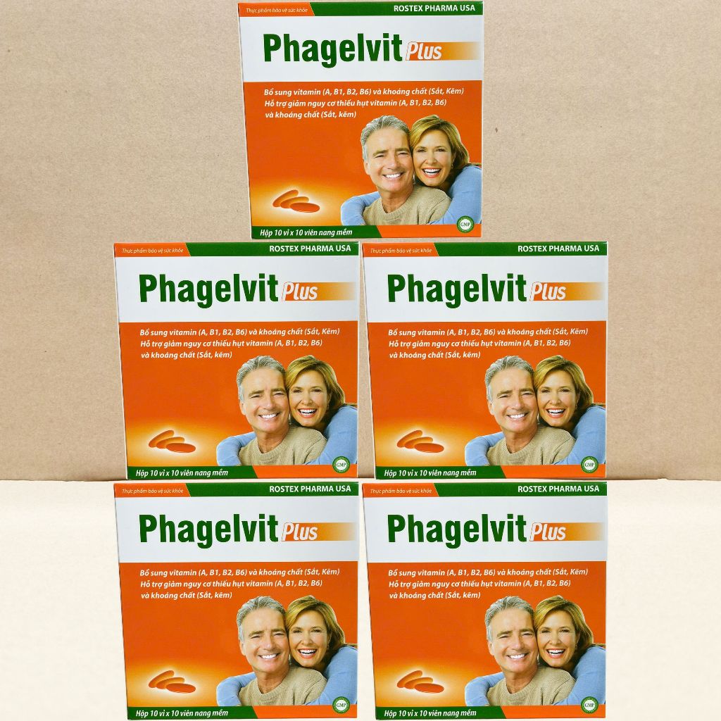Combo 5 Hộp (Cam) Phagelvit Plus Cam 100 Viên - Rostex - Vinaphar - Vitamin Chữa Lành