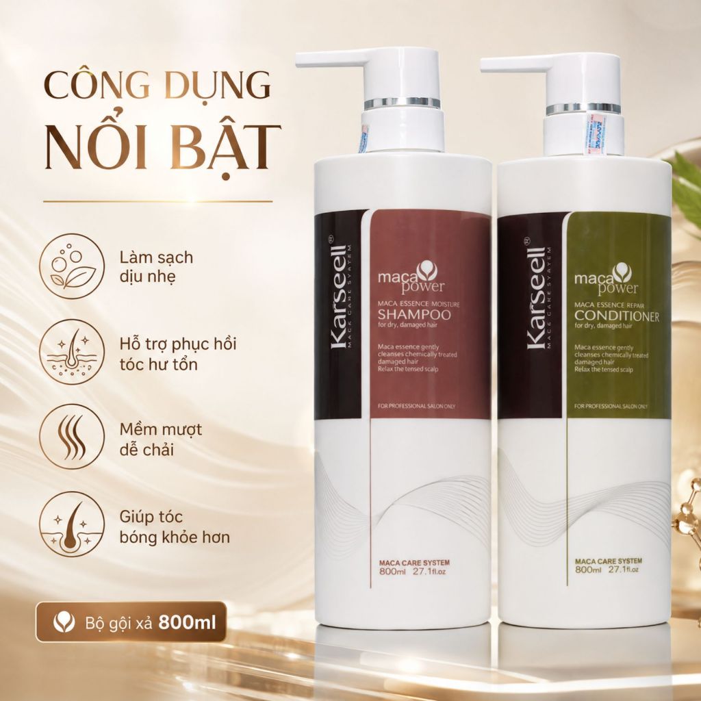 Combo Dầu Gội Xả Karseell Maca Collagen 500ml - 800ml | Collagen Dưỡng Tóc Mềm Mượt, Bóng Khỏe
