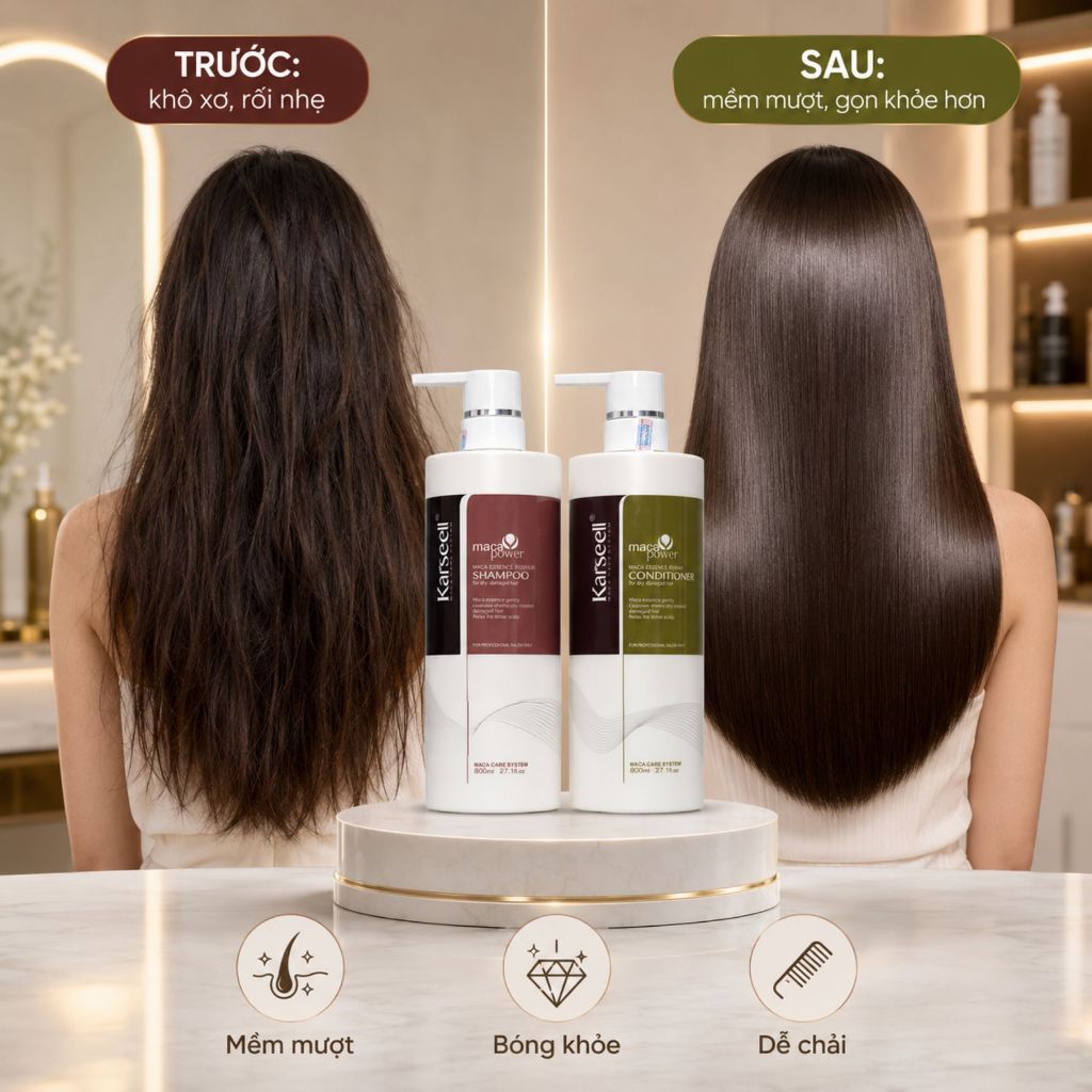 Combo Dầu Gội Xả Karseell Maca Collagen 500ml - 800ml | Collagen Dưỡng Tóc Mềm Mượt, Bóng Khỏe